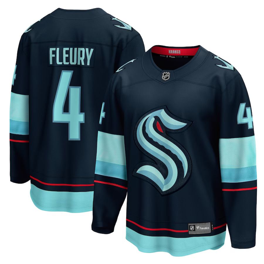 Men Seattle Kraken 4 Haydn Fleury Fanatics Branded Deep Sea Blue Home Breakaway Player NHL Jersey